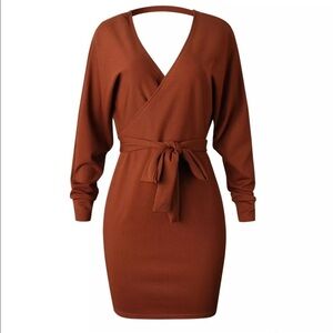 Thin Ribbed V Neck CutOut Back Dress